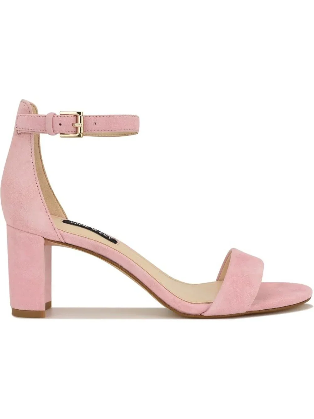 Women's Light Pink Suede Round Toe Ankle Strap Wnpruce Block Heeled Sandal Shoes